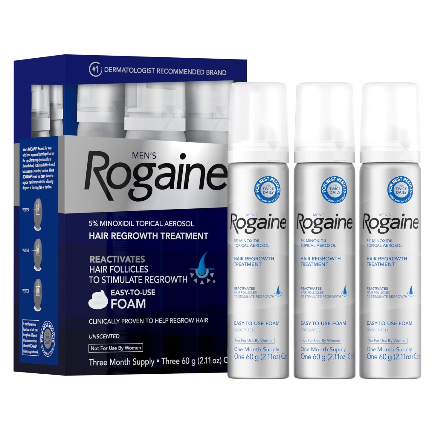 Men's Rogaine 5% Minoxidil Foam 3-Month Hair Regrowth Treatment